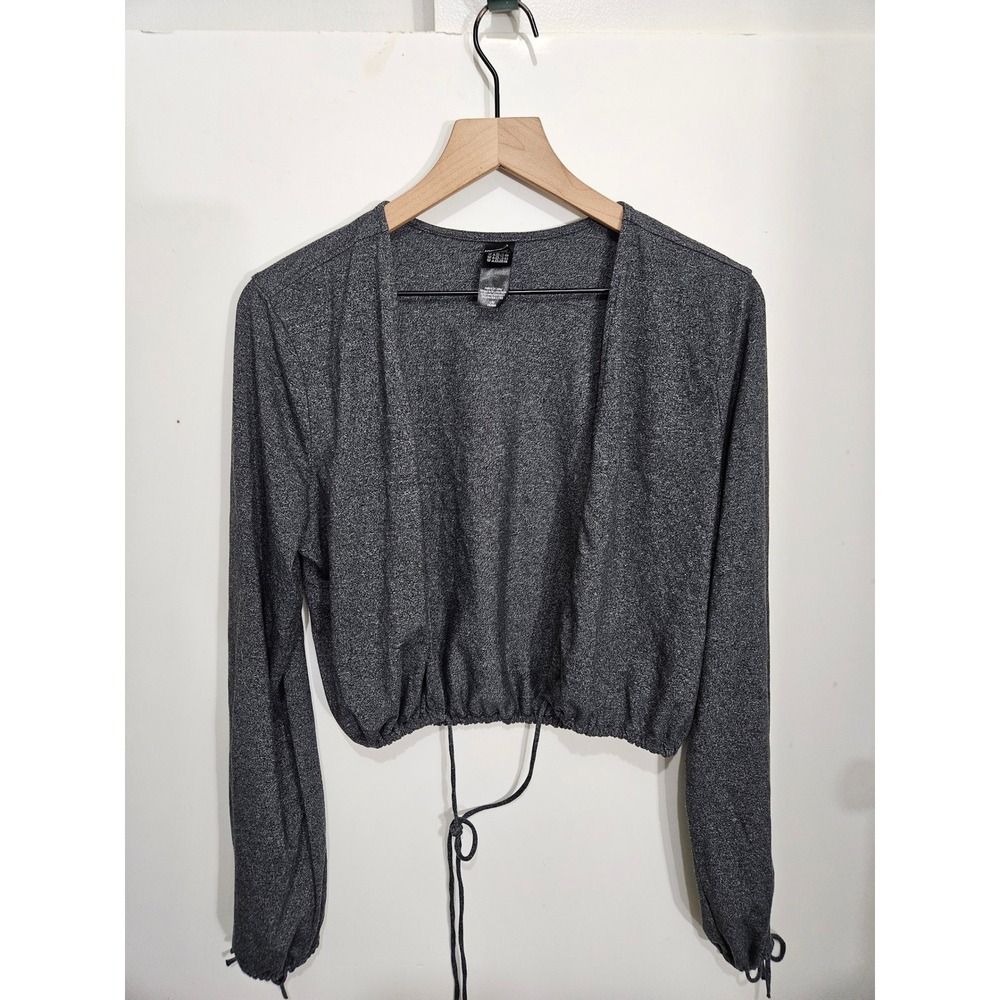 Victoria Sport Womens Gray Long Sleeve Open Front Drawstring Crop Top L 370084-3